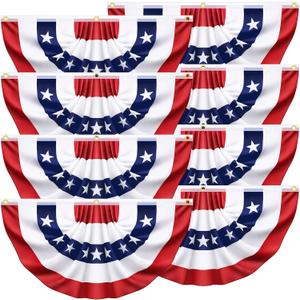 8 Pack American USA Pleated Half Fan Bunting Flags 1.5 x 3 Feet Bunting Flags Outdoor Patriotic Half Fan Banner Flag for Memorial Day Fourth of July Independence Day 4th of July Decorations