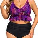 Daci Women Plus Size Two Piece Swimsuits - High Waisted Bikini Set Ruffle Tummy Control Bathing Suits with Bottom.16