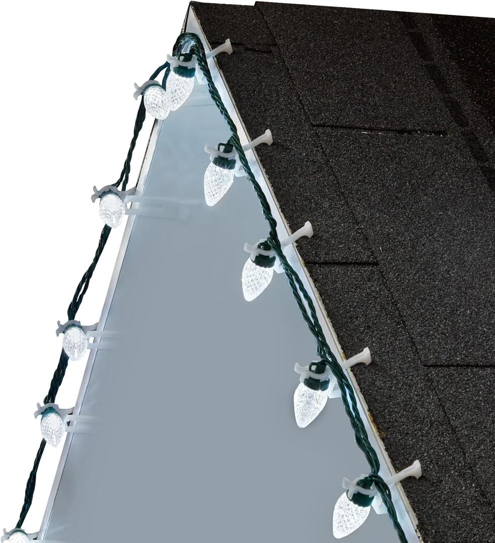 C9 LED Christmas Lights Outdoor, 68 Ft 100 LED C9 String Lights with 100 All in One Clips, Connectable Waterproof Christmas Tree Lights for Outside Roofline Backyard Garden Decor, Pure White 2 Pack