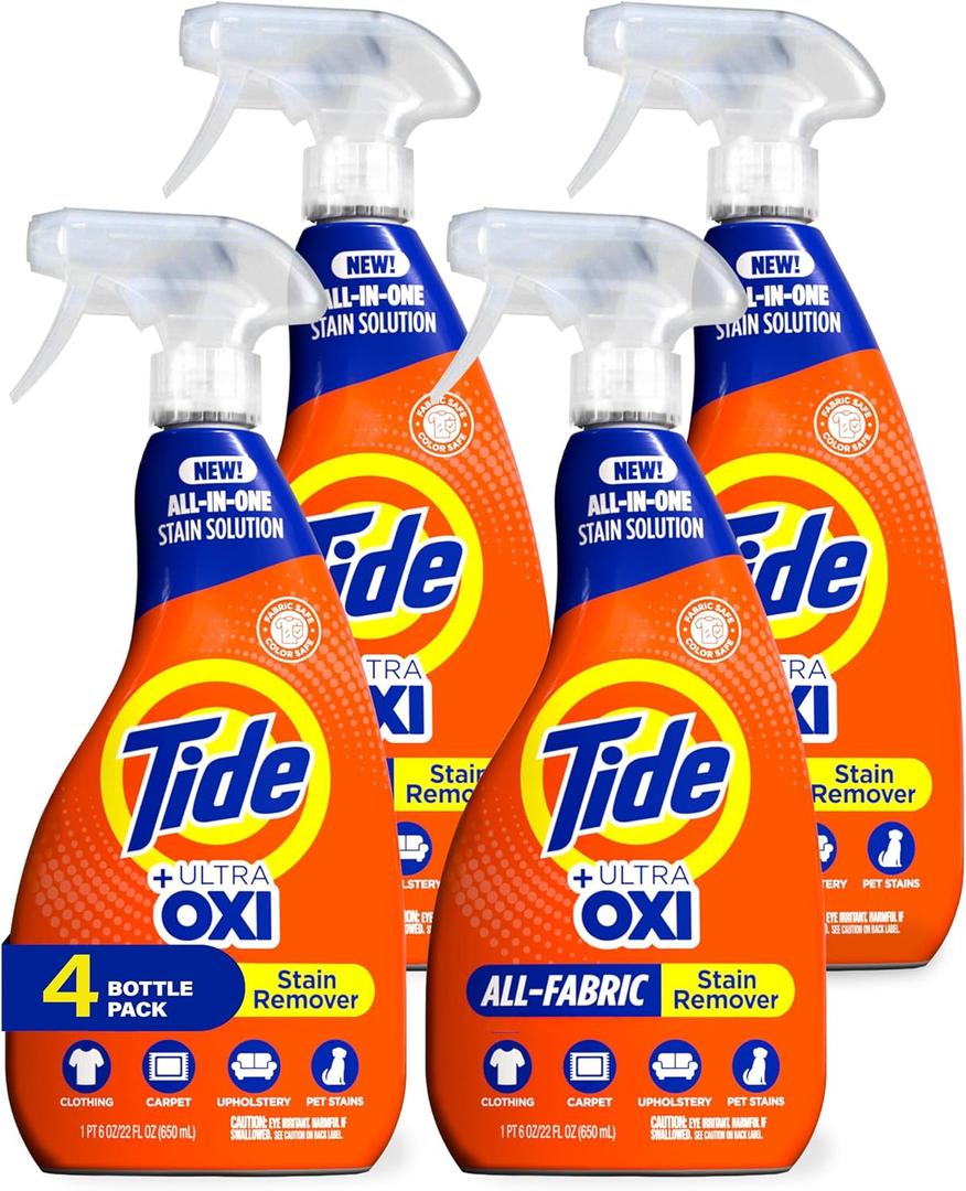 Tide Laundry Stain Remover with Oxi, Rescue Clothes, Upholstery, Carpet and more from Tough Stains, Stain Treater, 22 Fl Oz (Pack of 4)
