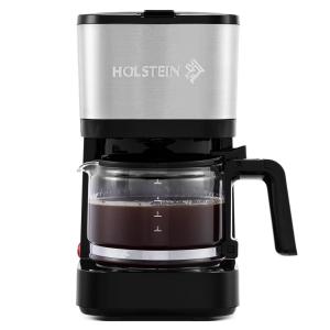Holstein Housewares 5 Cup Coffee Maker Compact Drip Coffee Machine with Auto Pause & Serve, Reusable Filter, Glass Carafe, Water Window & Warming Plate, Black