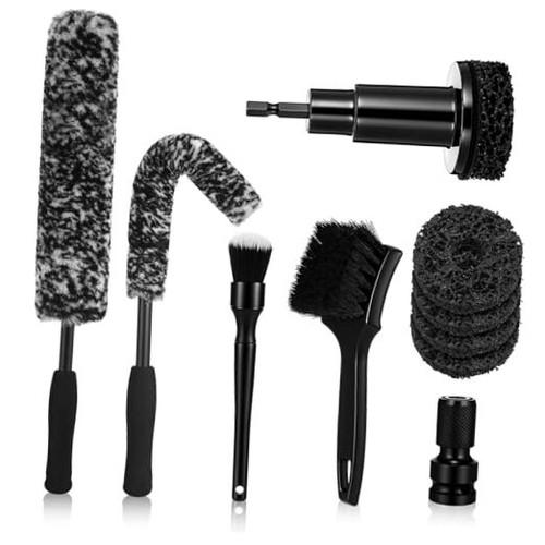 10 Pcs Wheel Hub Cleaning Tool Kit Wheel Stud Cleaner and Tire Cleaner Brush Brake Dust Removal Long Handle and Bendable Detail Brushes Accessories Maintenance Tool for Automotive Cleaning