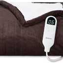 Bedsure Heated Blanket Throw Blanket - Fast Heating Electric Blanket, Soft Flannel Heated Throw with 4 Time Settings, 6 Heating Settings, Warm Gifts for Grandma Grandpa (50x60 inches, Brown)