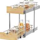 Pull Out Cabinet Organizer,Heavy-Duty Slide Out Shelf, Wood and Wire Basket, Pull Out Drawer for for Kitchen Under Sink Space, Pantry, Bathroom, 2 Tie 9 * 21 in