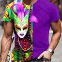 Mardi Shirt for Men Glitter Mask Graphic Festival T Shirt Tuesday Carnival New Orleans Party Tee Tops (Purple, XXL)