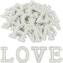 Morcheiong 26Pcs Pearl Rhinestone Letter Patches Self Adhesive A-Z, Stick on Pearl Letter Patches for Clothes, Fabric, Backpack (White) (26Pcs 1.8")