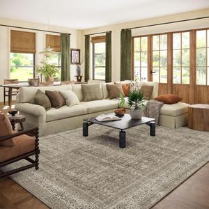 Palohom 10x12 Area Rugs for Living Room: Bedroom Rug Washable Stain Resistant Non Slip Low Pile Soft Boho Large Area Rug for Kitchen Dining Room Under Table Nursery Farmhouse Home Office Indoor (Vintage Grey Beige)