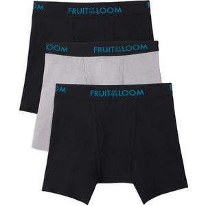 Fruit of the Loom mens Men's Breathable Boxer Briefs, Moisture Wicking Underwear, Assorted Color Multipacks (Medium, Cotton Mesh - Black/Grey)