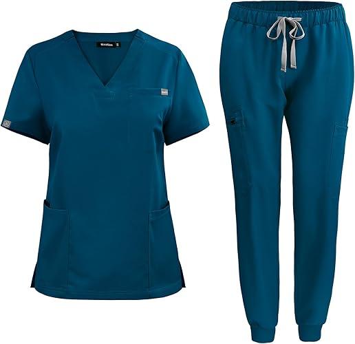 niaahinn Women's Scrub Top with Classic V-Neck & Yoga Jogger Pants Medical Nursing Uniform Set Size M