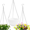 3 Pack 8 inch Hanging Planter Pots,Self-Watering Round Hanging Basket with Water Tray Metal Chain,Succulent Flower Plant Pot Container for Indoor Outdoor Garden Balcony Wall Decor,White