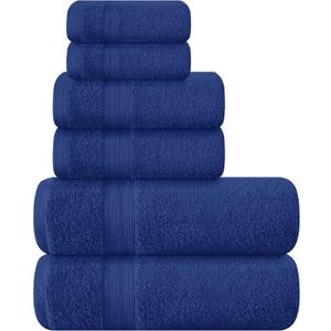 BOUTIQUO 6 Pack Cotton Towel Set, Contains 2 Bath Towels 27x54 inch, 2 Hand Towels 16x24 inch & 2 Wash Coths 12x12 inch, Ideal Everyday use, Ultra Soft Compact & Lightweight - Navy Blue