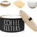 Coffee Filter Holder - Wooden Coffee Storage Container with Lid, Multipurpose Filter Dispenser, Sturdy Coffee Pod Organizer for Bar Counter Decor (Black)