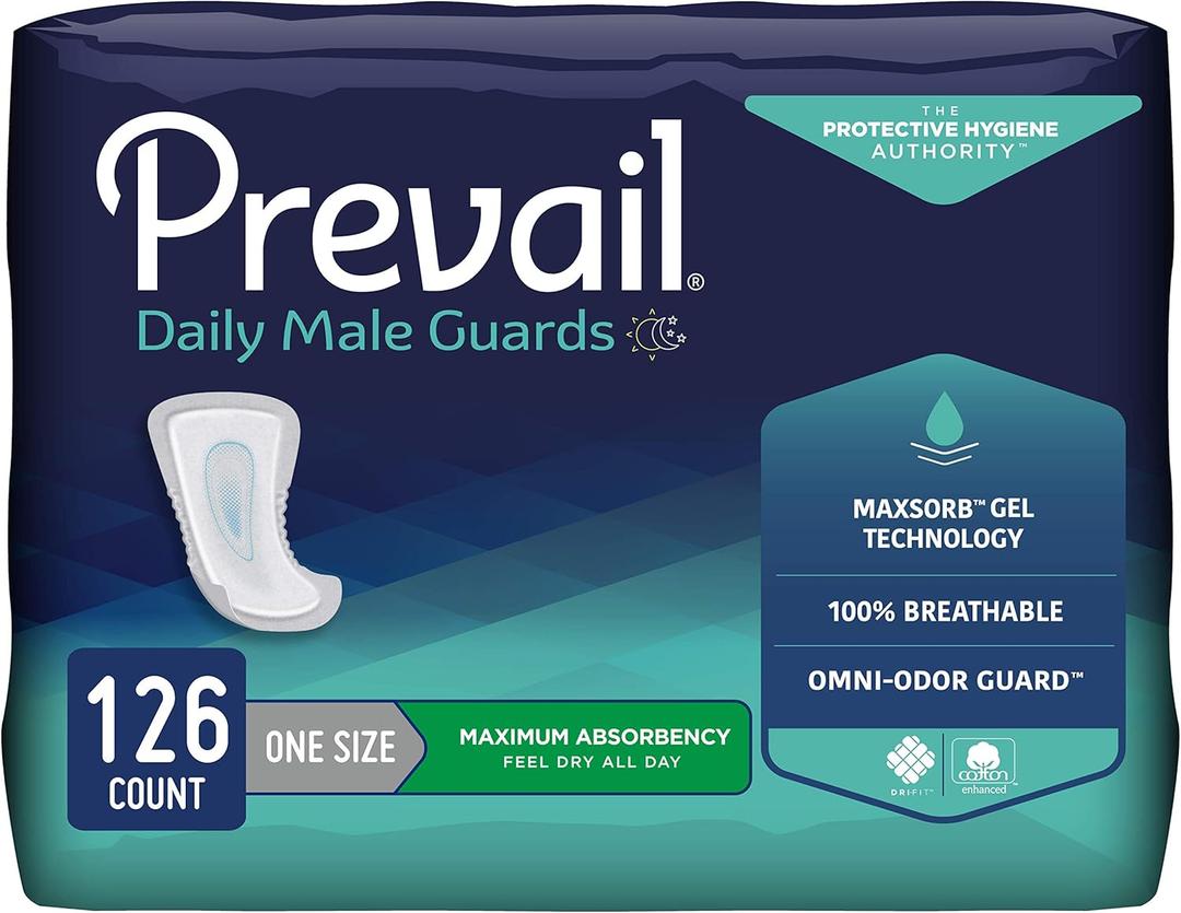 Prevail Proven - Male Incontinence Guards - Bladder Leak Guards - Maximum Absorbency - 126 Count (9 packs of 14) (One Size)