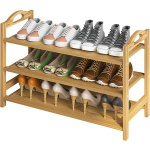 UDEAR Bamboo Shoe Rack 3-Tier Shoe Storage Organizer Entryway Shoe Shelf