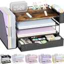 gianotter Wood Desk Organizers and Accessories with File Holder, 4-Tier Desk Accessories & Workspace Organizers with Drawer and Pen Holder, Paper Organizer for Office Supplies (Wood)