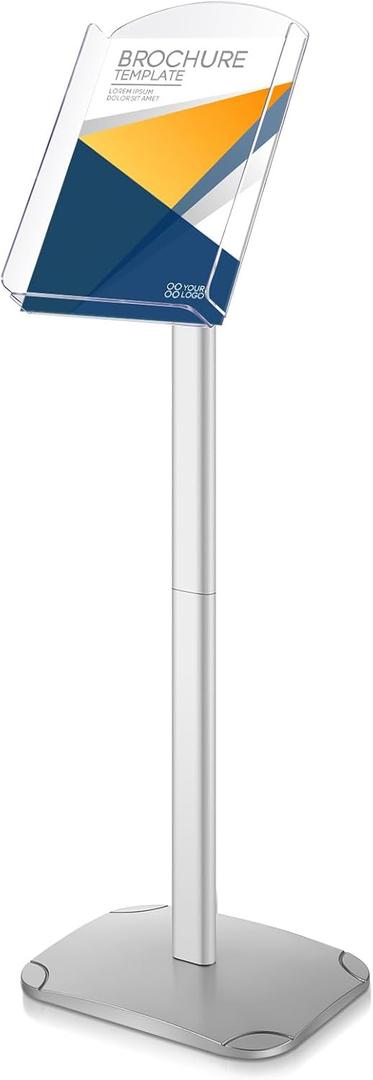 MotiMind Displays Advertising Brochure Stand 8.5 x 11 Inches Pedestal Poster Sign Stand for A4 Poster Acrylic Storage with Aluminum Frame Brochure Holder(Vertical)