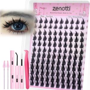 Manga Lash Clusters Kit Anime Lashes Cluster Kit Natural Wispy Eyelash Clusters Kit Spiky Fairy Individual Lashes Cluster with Spikes Invisible Clear Band DIY at Home 10-16MM by zenotti