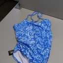 AI'MAGE Women's One Piece Swimsuits Tummy Control Bathing Suits Cutout High Cut Ruched Adjustable Strap Swimwear with O Ring, Blue Floral, M