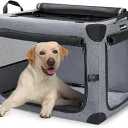 Pecute Collapsible Dog Crate, Folding Soft Crate for Dog, Large Dog Portable Kennel, 34.6 Inch Travel Dog Crate, Breathable Mesh Windows Dog Cage for Indoor Outdoor, Car, Camping, Grey
