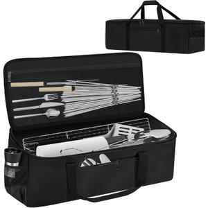 Grill Tool Storage Bag, Outdoor BBQ Utensil Storage with Pockets for BBQ Tools up to 22", Large Grilling Utensil Holder Storage Caddy, Barbecue Tool Sets Case for Camping Picnic,Bag Only,Black