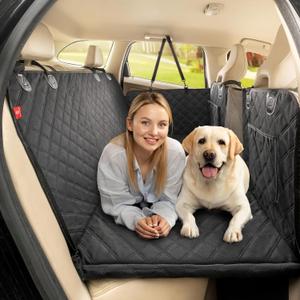 Helteko Back Seat Extender for Dogs, Premium Car Seat Cover with Hard Bottom Plates, Waterproof Backseat Protector, Mesh Window and 2 Storage Pockets, Hammock Travel Bed for Crew Cab and Full Trucks (Black XL)