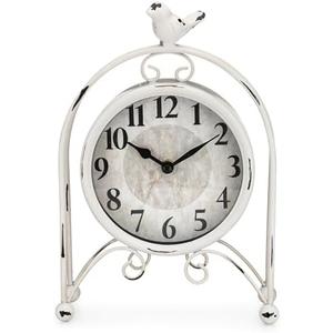 Westclox Vintage Style Bird Table Clock – Decorative Metal Desk Clock, Battery Powered, Retro Home Accent for Living Room, Bedroom, or Office (White)