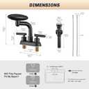 Matte Black Bathroom Sink FaucetModern 3 Hole Bathroom Faucet 2 Handle 4 Inch Centerset with 4 Water Outlet Modes, 360 Swivel Spout & Pop-Up Drain