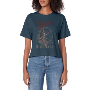 Coors Miller High Life Vintage Moon Logo Women's Crop Top, Size L, Blue 
