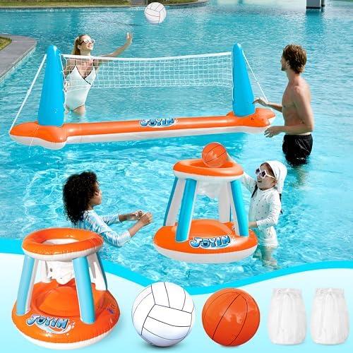 JOYIN XL Inflatable Pool Float Set, Basketball Hoops, Extra Large Floating Swimming Game Toy for Kids and Adults, Summer Floaties, Volleyball Court|Basketball, XL-Orange