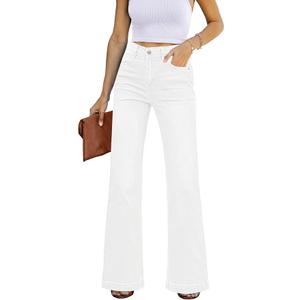 GRAPENT Womens Flare Jeans High Waisted Wide Leg Baggy Jean for Women Stretch Denim Pants (Large, White)