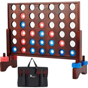 Giant Wooden 4 in a Row Vintage 2.8Ft Outdoor Yard Game for Adults Famliy, with 42 Pcs Chips & Durable Carrying Bag, Halloween Christmas Party Game Gifts for Lovers, 26 inches x 22 inches