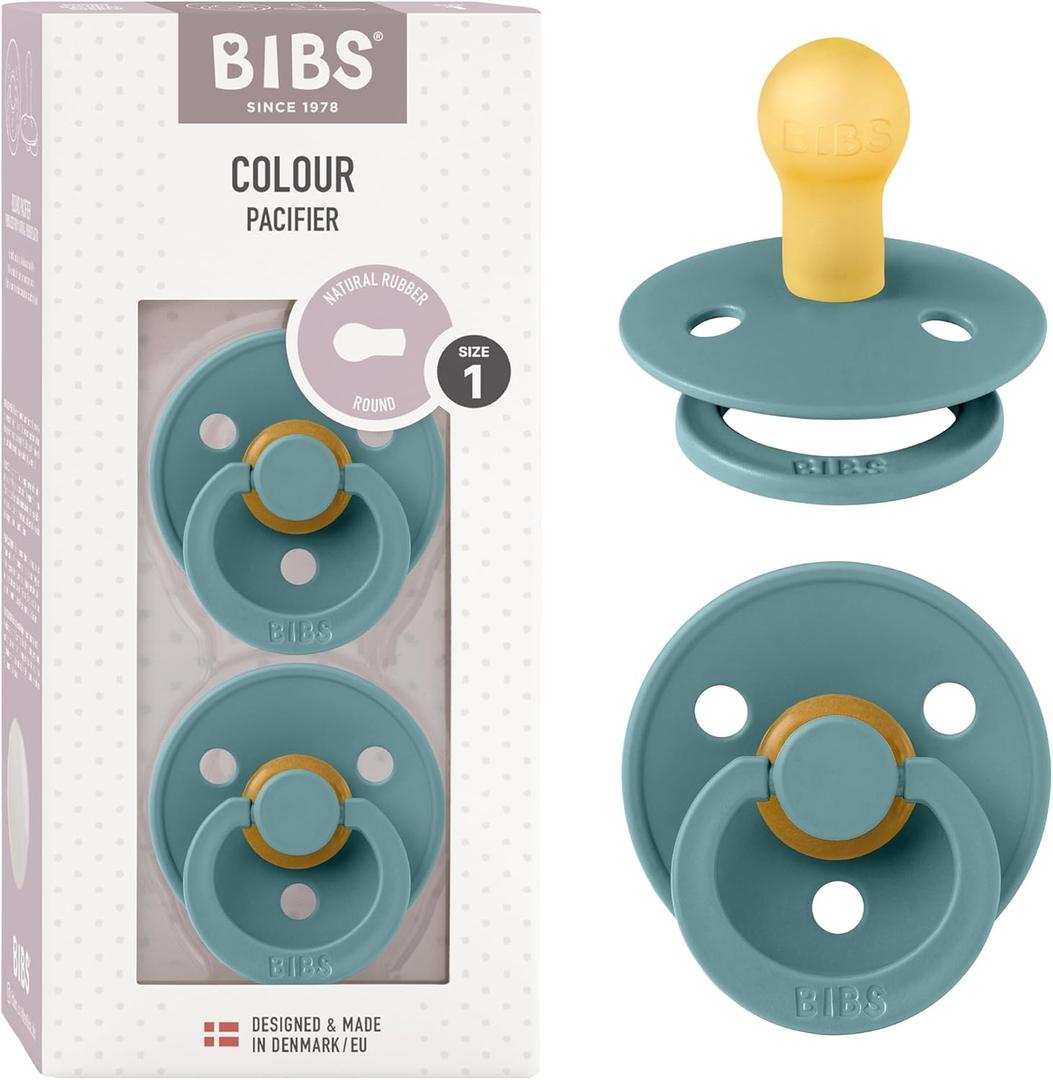 BIBS Pacifiers Colour Collection | Natural Rubber Baby Pacifier | Round Nipple | Set of 2 BPA-Free Soothers | Made in Denmark | 6+ Months (Pack of 2) | Island Sea