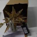 JOIEDOMI 7.8" Metal 3D Star Christmas Tree Topper Golden Glitter Decorations with 56 LED Warm White with Plug Timer Ornaments Treetop Home Holiday Party Indoor Decor