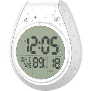 Bathroom Clock Waterproof Shower Timer, Digital Wall Clock with Countdown, Temperature Display, Calendar, Suction Cup Hanging Hole, for Kids and Adults, White