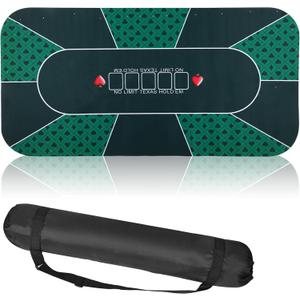 Kinlop Poker Mat Table Top with Storage Bag Portable Rubber Poker Table Cover Folding Texas for 5-10 Players Layout Blackjack Game Nights (Green)