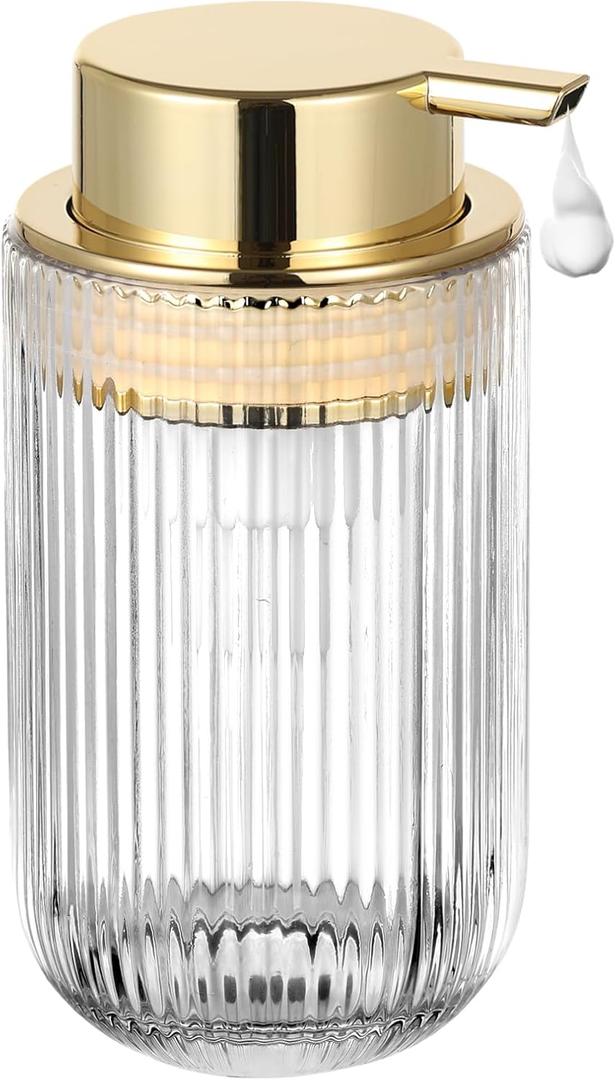 LEICURACE Glass Foam Soap Dispenser, Refillable Foaming Dispenser with Gold Pump, Foam Hand Soap Dispenser for Bathroom Kitchen, Modern Home Bathroom Decor （Foam Type/Clear）