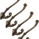 CRAFTSMAN ROAD Vintage Cast Iron Wall Hooks (Antique Brass Finish, Set of 4) - Rustic, Farmhouse, French Country Coat Hooks | Great for Coats, Bags, Towels, Hats | French Slender