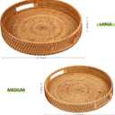 Round Rattan Serving Tray with Handles,2 Hand Woven Basket, Home Decor Organizer Tray for Breakfast, Tea, Snack, Fruit, Coffee, Storage (Large + Medium)(14.17inchX2.3inch+11.9inchX1.7inch