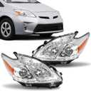 Headlight Assembly Compatible with 2012-2015 Toyota Prius Replacement for 8117047520 8113047520, Headlamp Head Lights Lamp Chrome Housing Clear Lens Left & Right Side -Not Fit for Prius C&V