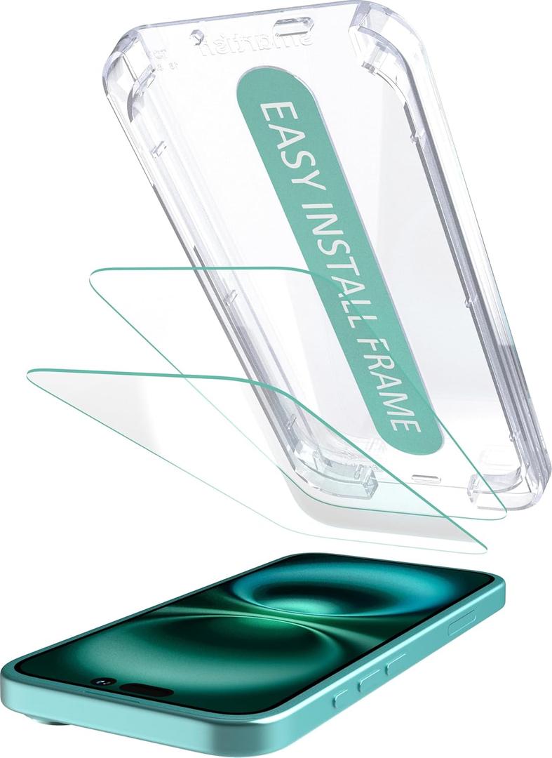 Smartish iPhone 16 Screen Protector - 2-Pack Tempered Glass Screen Protectors - Tuff Sheet - 9H Easy Install Frame [Scratch Resistant] Case-Friendly- Dynamic Island for Apple iPhone 16