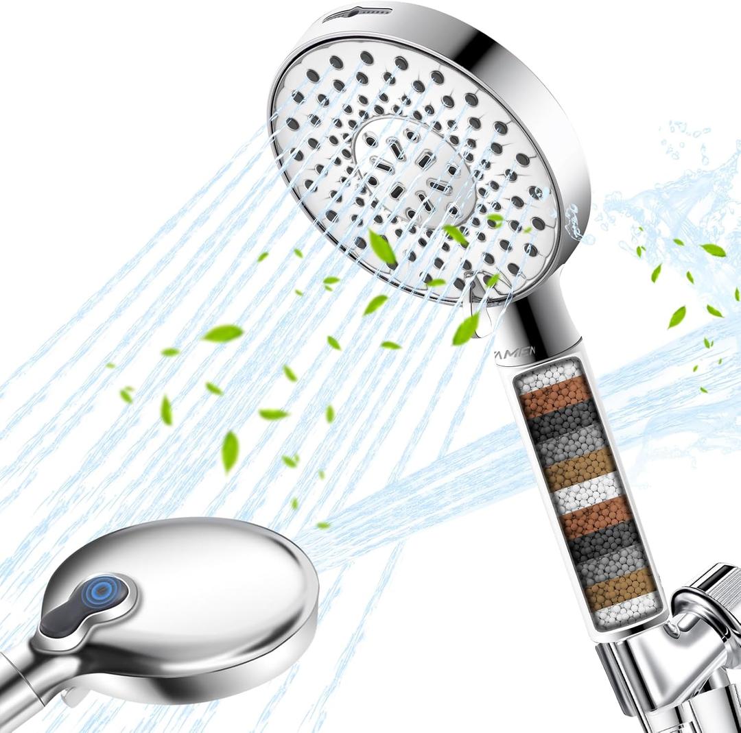 Ryamen Filtered Shower Head with Handheld, High Pressure 9-Spray Modes Detachable Shower Head with Filter for Hard Water-Remove Chlorine & Impurities, Improve Skin & Hair Health, Chrome