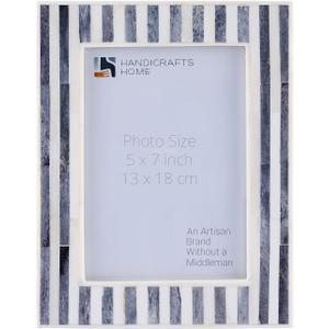 Handicrafts Home 5x7 White Picture Frame, Photo Frame for Wall & Tabletop, Handmade Grey & White Bone Inlay Frame for Modern Farmhouse Boho Decor for Living Room, Bedroom Office Decor, Desk, Shelf & Gallery Wall - kayala Saje