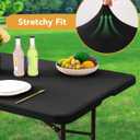 KeyWave Fitted Tablecloth Rectangle Table Cloths - 6 Pack 6 Foot Elastic Stretch Folding Table Top Cover Water-Resistant Reusable for Outdoor Picnic Camping Party Event, Black, 72" L x 30" W