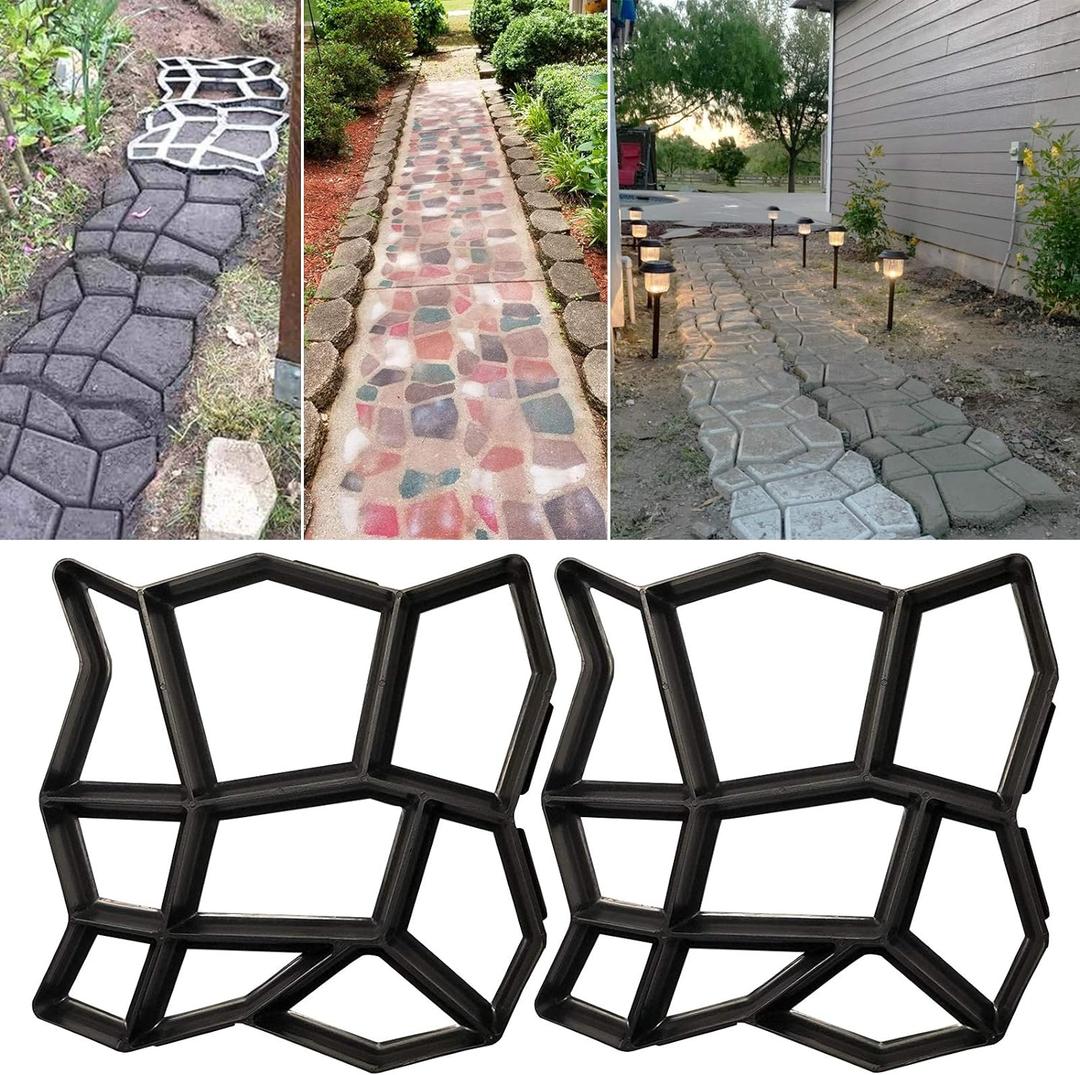 VanSmaGo 2 Packs 16.9 x 16.9 x 1.6 inch Walk Maker, Path Mate Stone Moldings Paving Pavement Concrete Molds Stepping Stone Paver Walk Way Cement Mold for Patio, Lawn & Garden