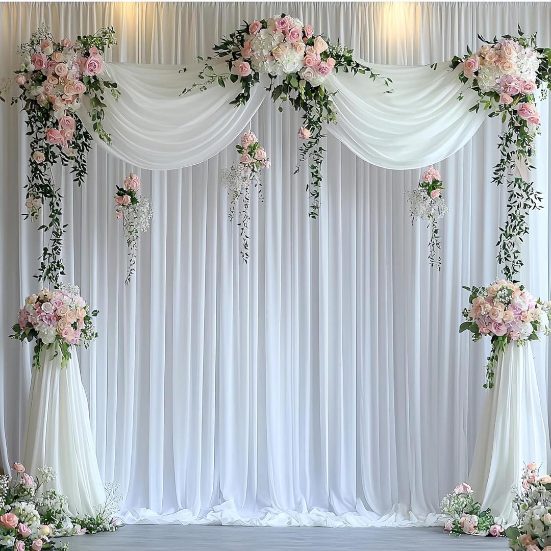 4Panels 5ft x 14ft White Backdrop Curtains for Wedding Party-Wrinkle Free 14FT Long White Backdrop Drapes Fabric Photo Back Drop Cloth for Baby Shower Photography Stage Reception 20ft(W) x 14ft(H)