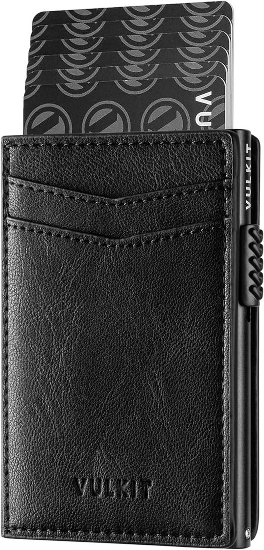 VULKIT Men's Slim Wallets Pop Up Card Holder RFID Blocking Metal Wallet Minimalist Design Holds Up to 11 Cards (Black)