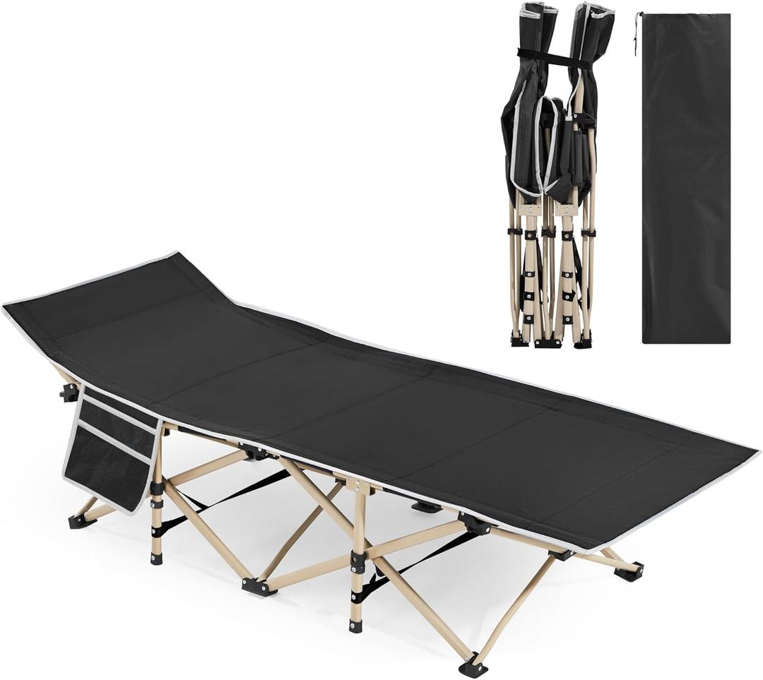 Yaheetech Folding Camping Cot, Portable Military Canvas Sleeping Bed, Outdoor Comfortable Lightweight Bed with Carry Bag for Hiking, Backpack Travel, Home & Office (Black)