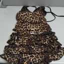 SweatyRocks Women's Y2K Skirts Sets Leopard Print Lace Halter Top and Layered Mini Skirt 2 Piece Outfit Brown, Small