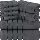Utopia Towels 8-Piece Luxury Towel Set, 2 Bath Towels, 2 Hand Towels, and 4 Wash Cloths, 600 GSM Ring Spun Cotton Highly Absorbent Viscose Stripe Towels Ideal for Everyday use (Grey)
