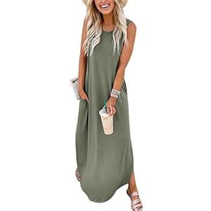 ANRABESS Women Casual Loose Sundress Sleeveless Split Maxi Long Beach Shirt Dress Travel Vacation 2025 Summer Outfits Size M